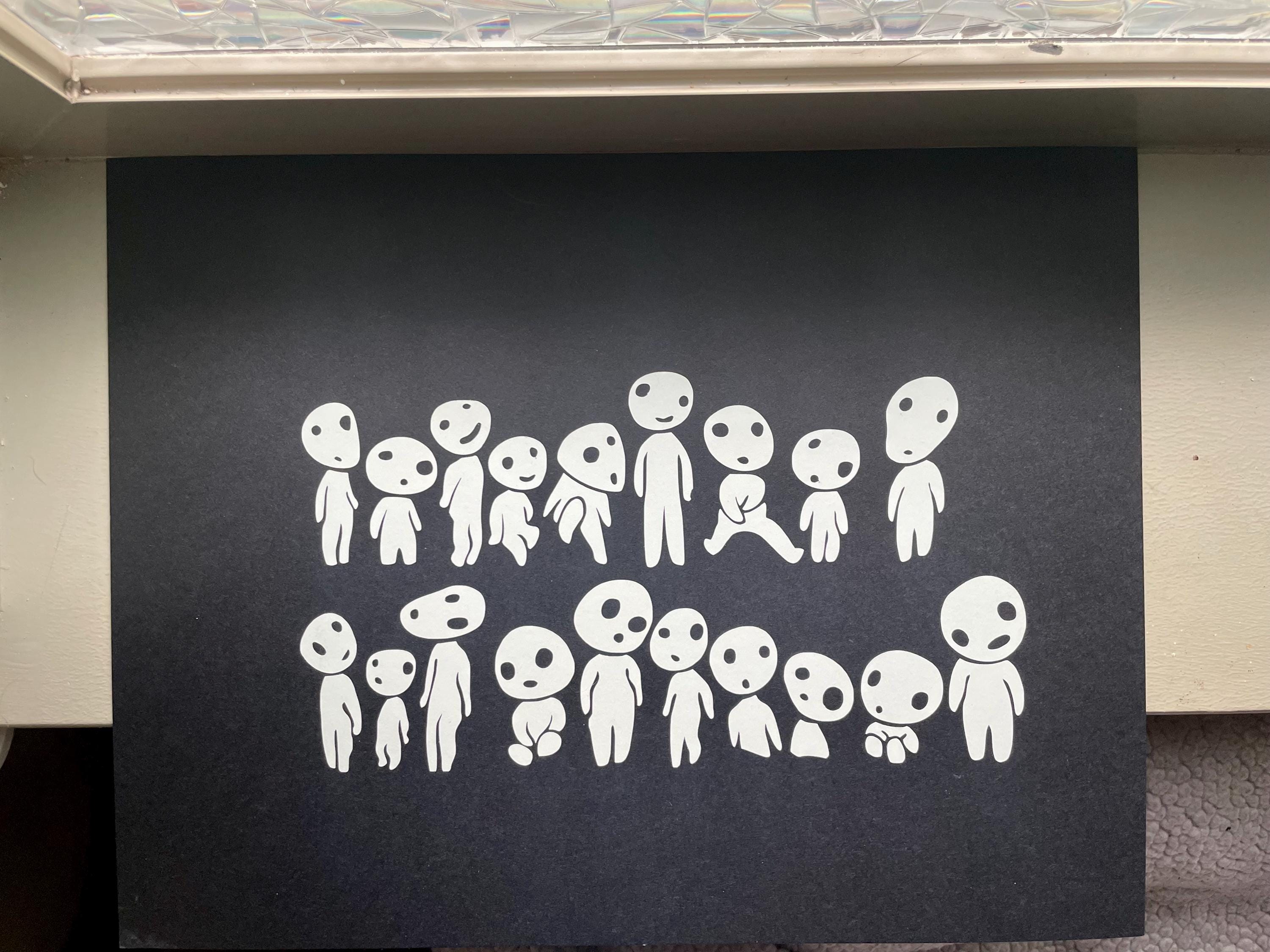 Kodama Princess Mononoke forest spirit decals, they glow in the dark! Cute for water bottles, notebooks, window stickers and more
