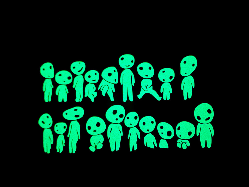 Kodama Princess Mononoke forest spirit decals, they glow in the dark! Cute for water bottles, notebooks, window stickers and more