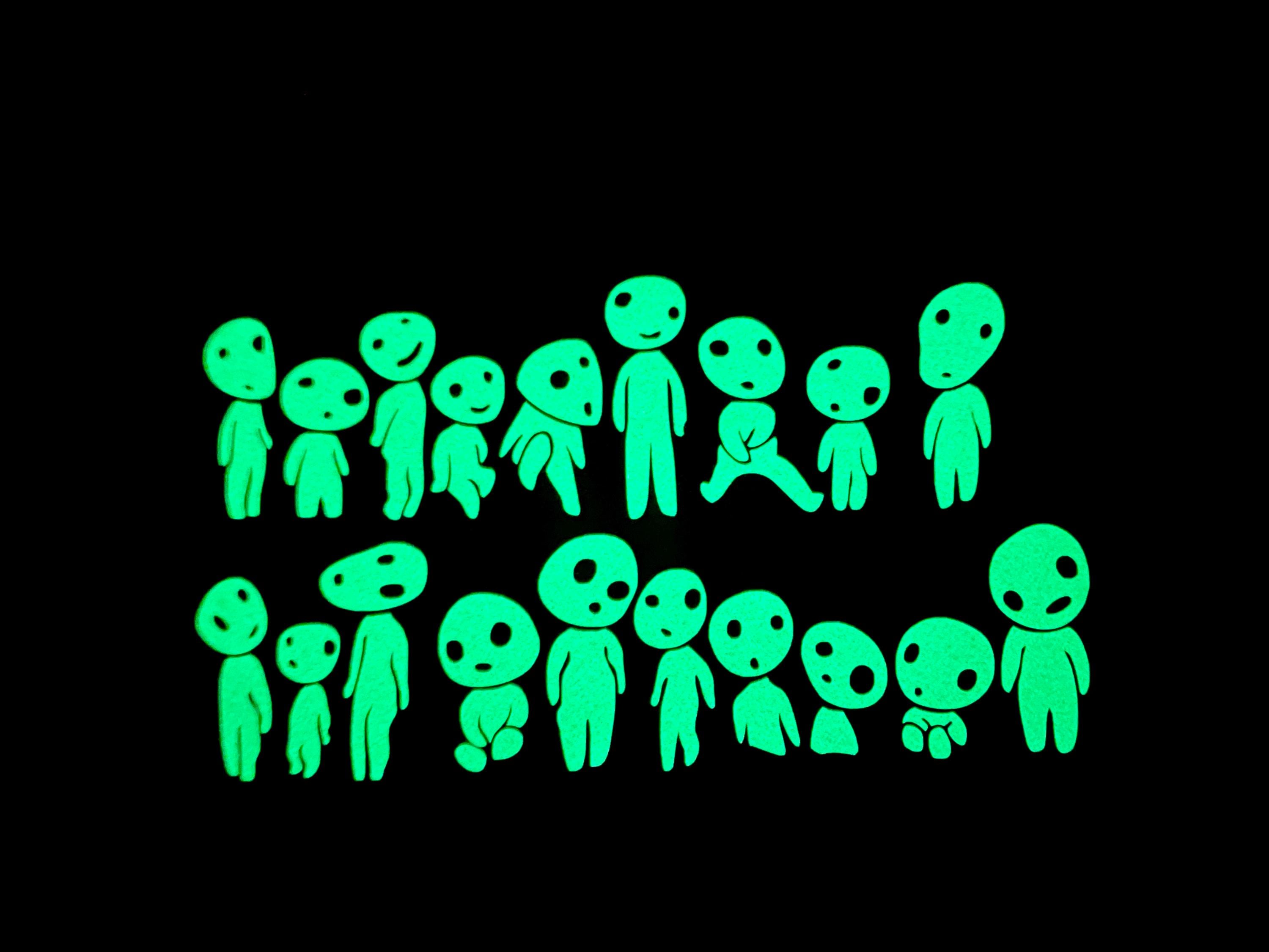 Kodama Princess Mononoke forest spirit decals, they glow in the dark! Cute for water bottles, notebooks, window stickers and more