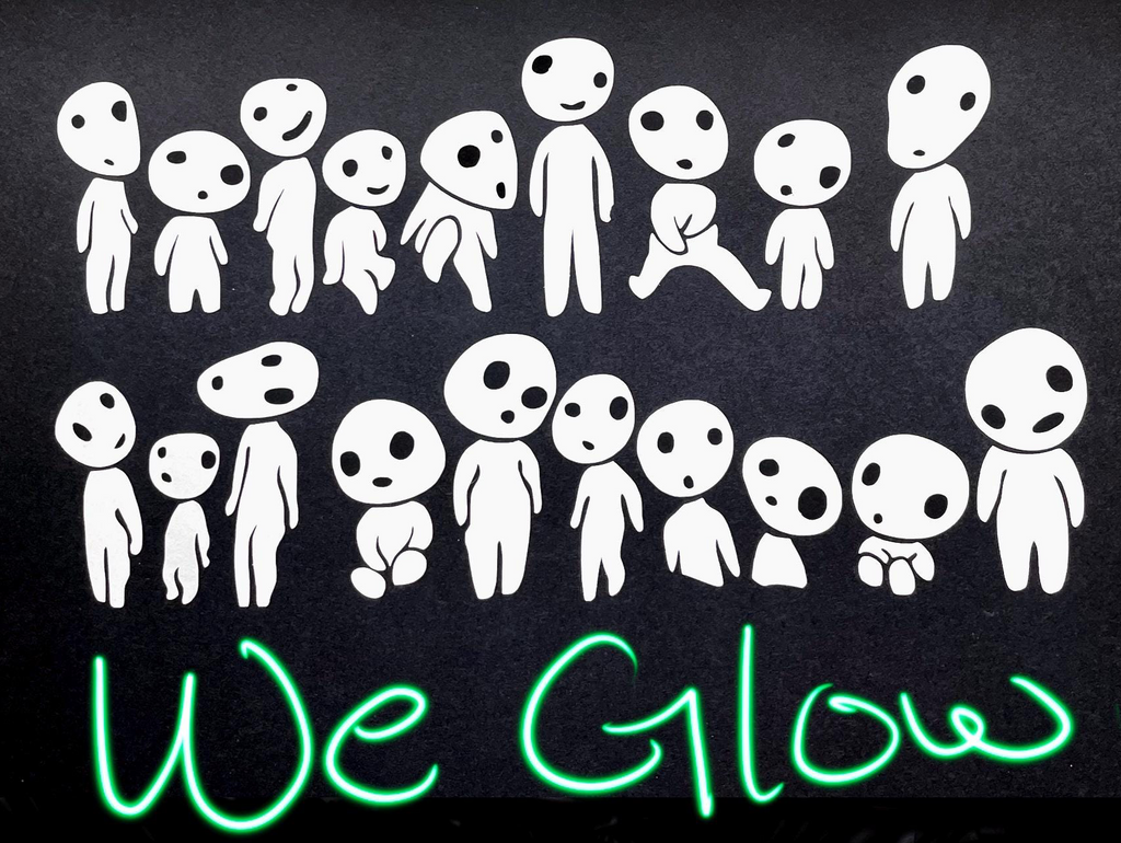 Kodama Princess Mononoke forest spirit decals, they glow in the dark! Cute for water bottles, notebooks, window stickers and more