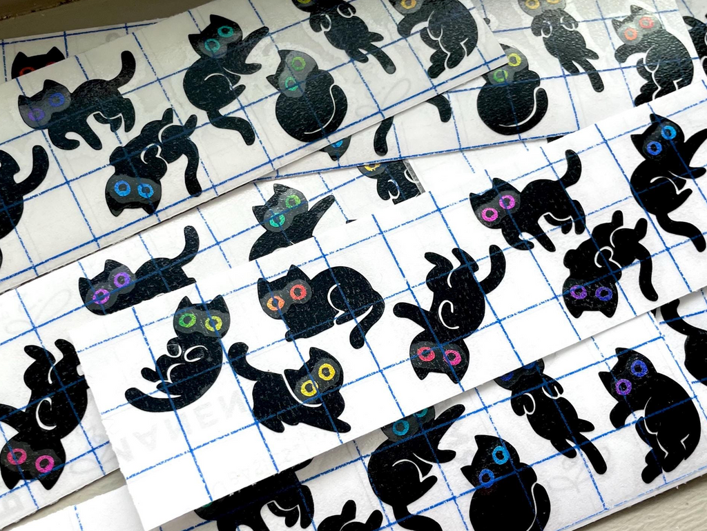 10 Cosmic Void Black Cat Vinyl Decals - Laptop notebook planner stationary Sticker, vehicle car window, adorable black cats for Halloween
