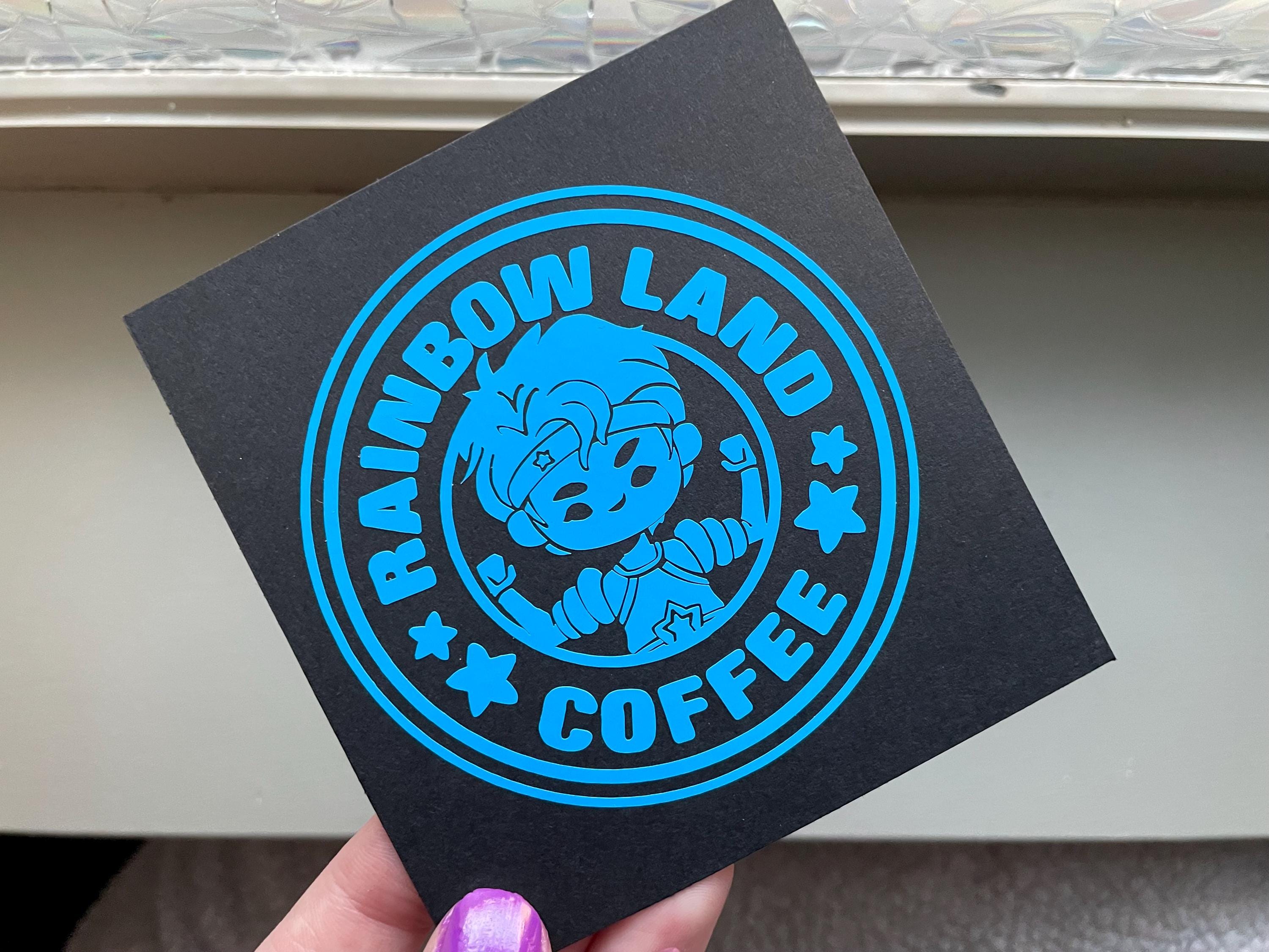 Buddy Blue Vinyl Decal: Rainbow Land Coffee Label