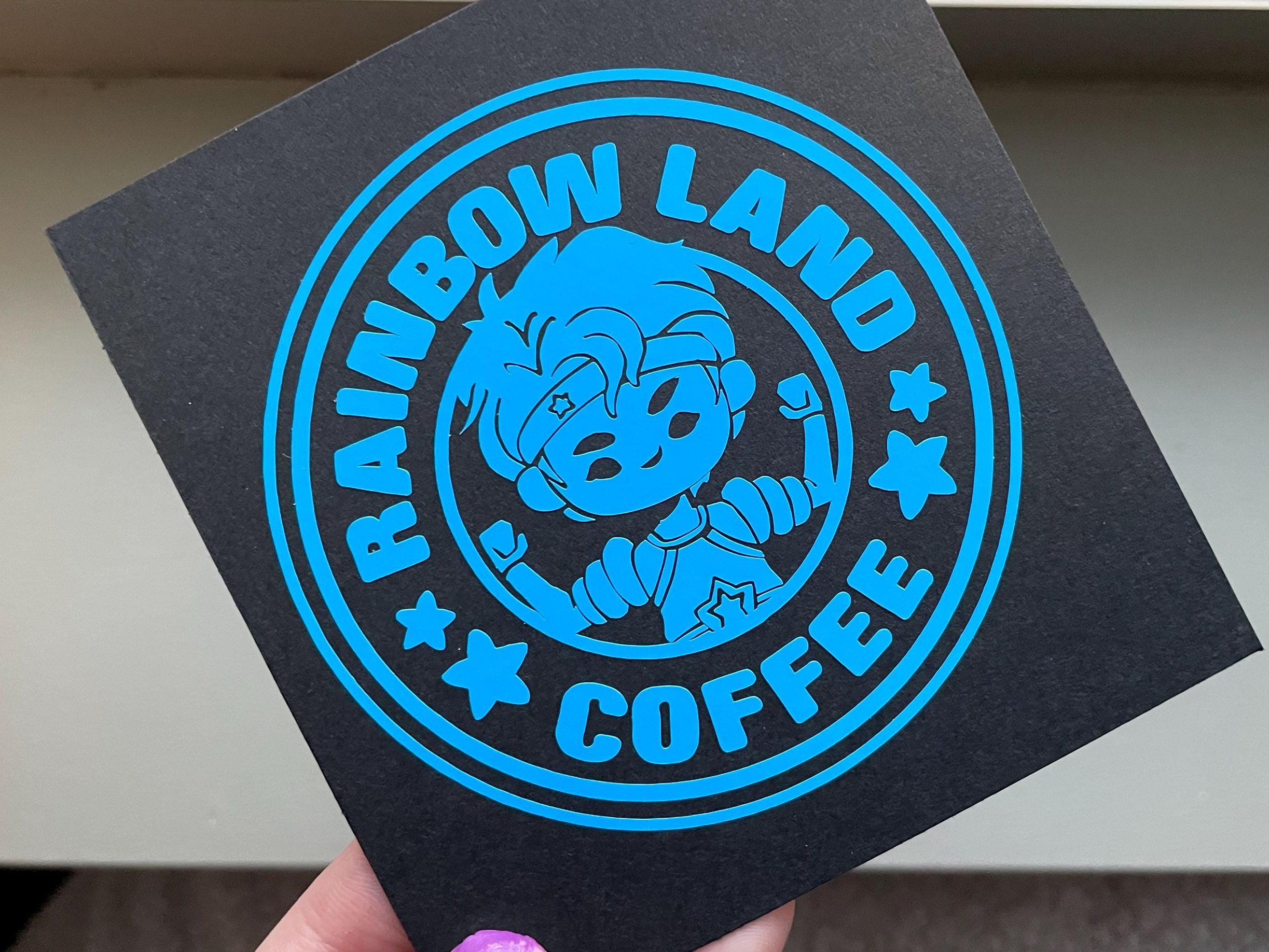 Buddy Blue Vinyl Decal: Rainbow Land Coffee Label