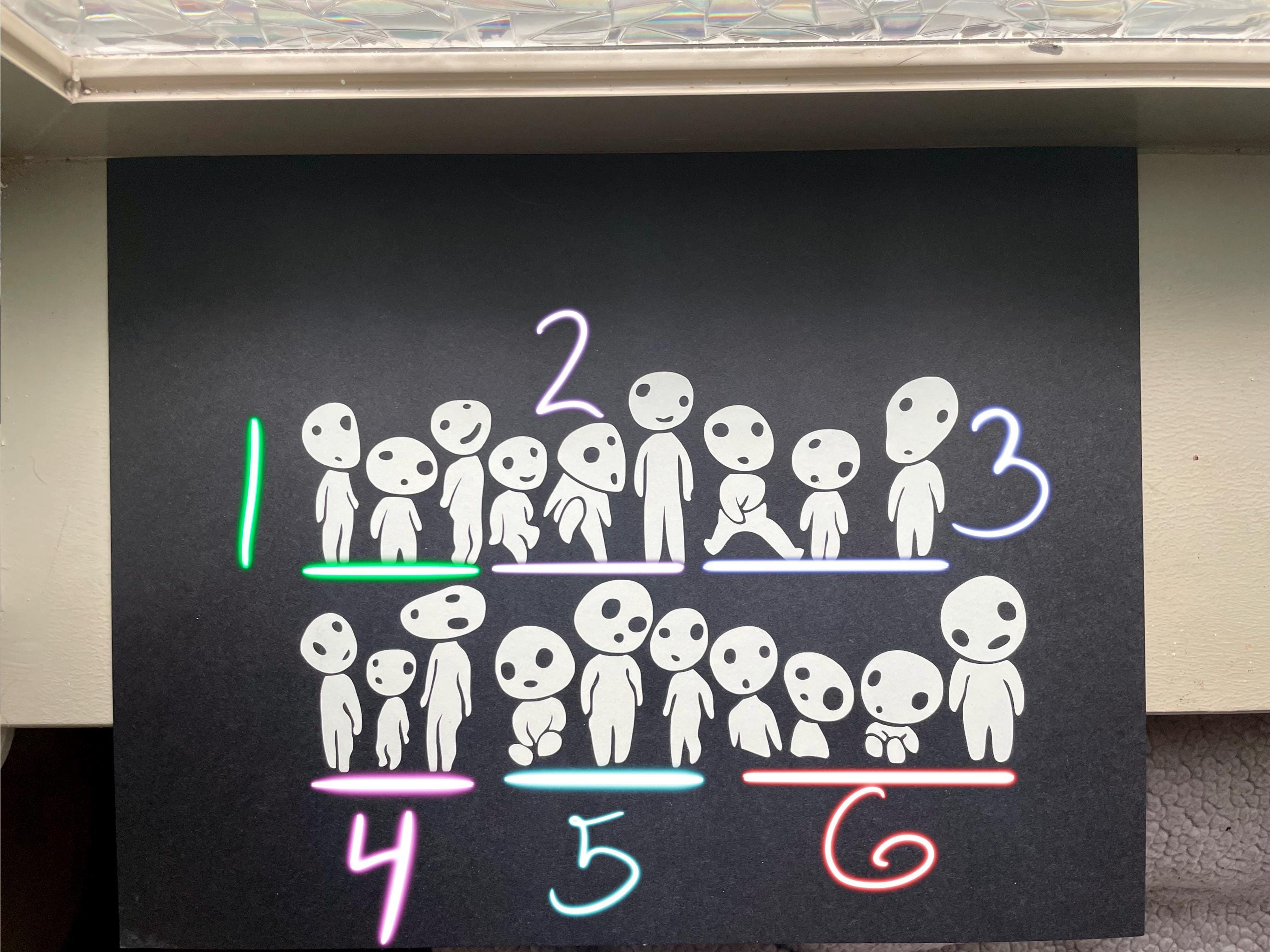 Kodama Princess Mononoke forest spirit decals, they glow in the dark! Cute for water bottles, notebooks, window stickers and more