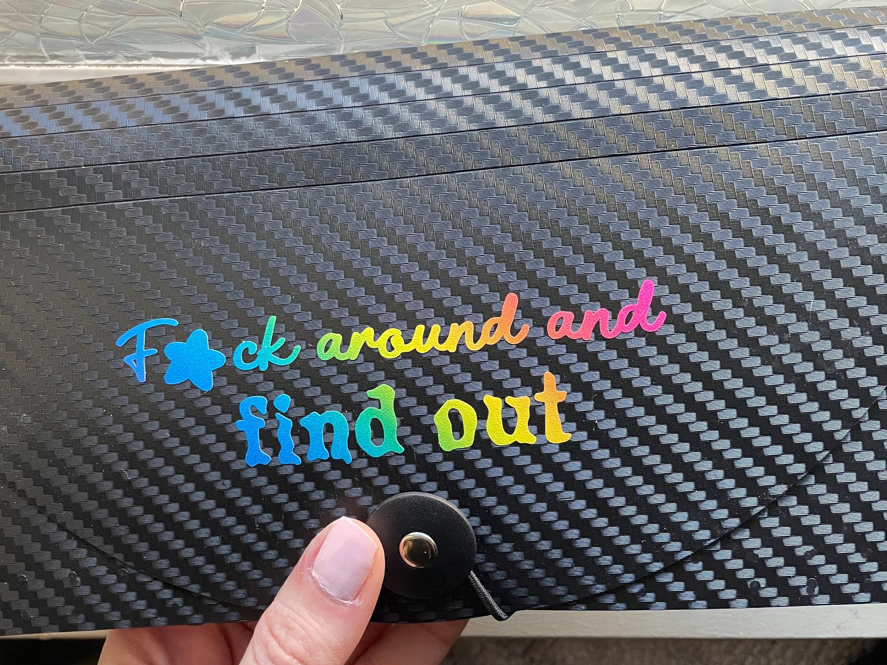 Rainbow Vinyl Decal: Sarcastic Car Humor FAFO water bottle, laptop, scrapbooking