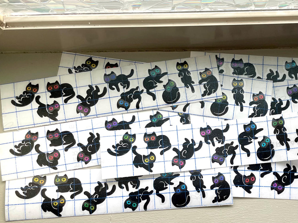 10 Cosmic Void Black Cat Vinyl Decals - Laptop notebook planner stationary Sticker, vehicle car window, adorable black cats for Halloween